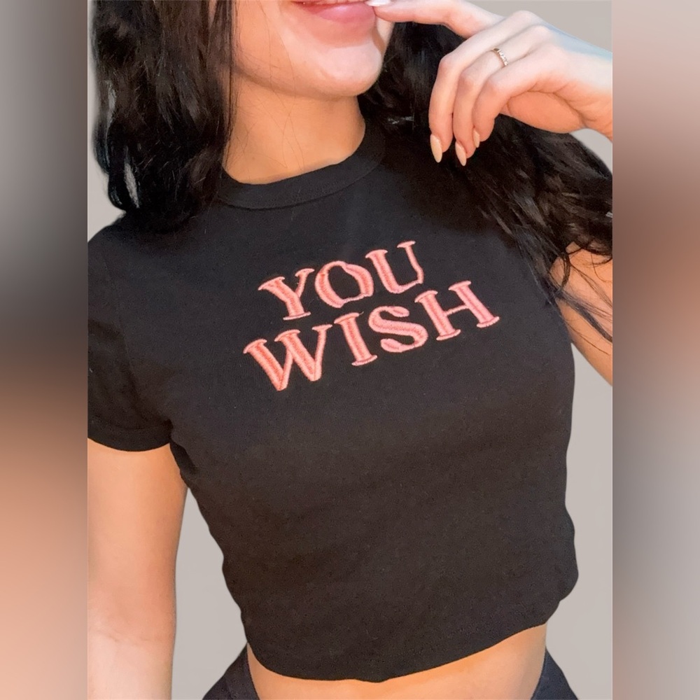 Black T-Shirt with Pink Embroidery